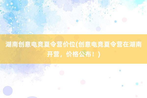 湖南创意电竞夏令营价位(创意电竞夏令营在湖南开营，价格公布！)