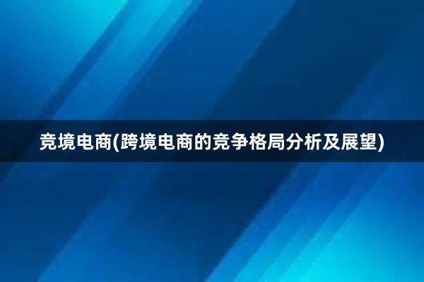 竞境电商(跨境电商的竞争格局分析及展望)