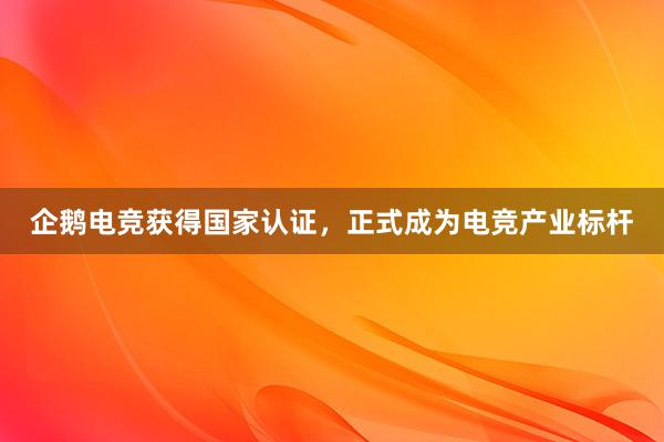 企鹅电竞获得国家认证，正式成为电竞产业标杆